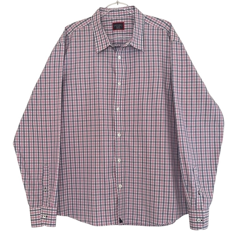 UNTUCKit Mens XXL Button Down Pink Blue Check Cotton Long Sleeve Shirt Preppy